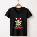 Chicago Bulls Baby Yoda Holding Basketball 5 Womens V Neck.jpg