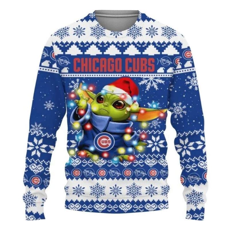 Chicago Cubs Baby Yoda Light Christmas Ugly Sweater 1.jpg