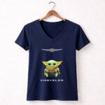 Chrysler Logo Grogu Hugging Pop Culture Icon Baby Yoda 5 Womens V Neck.jpg