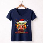 Cincinnati Bengals Baby Yoda Happy Hallothanksmas 9 Womens V Neck.jpg