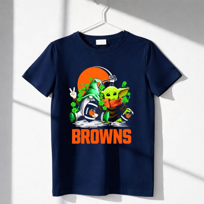 Cleveland Browns Football St Patricks Day Gnome and Baby Yoda 1 T Shirt