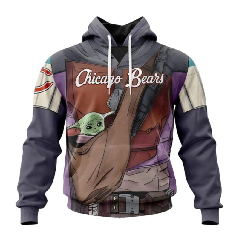 Custom Name Chicago Bears Mandalorian And Baby Yoda All Over Print Hoodie 1.jpg