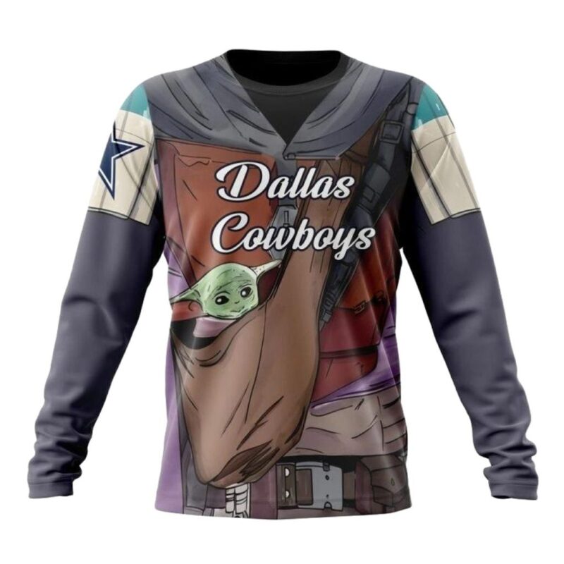 Custom Name Dallas Cowboys Mandalorian And Baby Yoda All over Print Sweatshirt 1.jpg