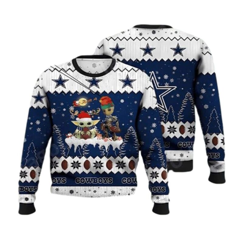 Dallas Cowboys Baby Yoda And Baby Groot Christmas Santa Claus Ugly Sweater 1.jpg