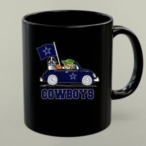Dallas Cowboys Darth Vader Baby Yoda Driving Star Wars Cowboys Car 1 mug.jpg