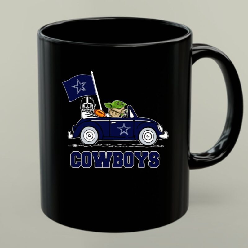 Dallas Cowboys Darth Vader Baby Yoda Driving Star Wars Cowboys Car 1 mug.jpg