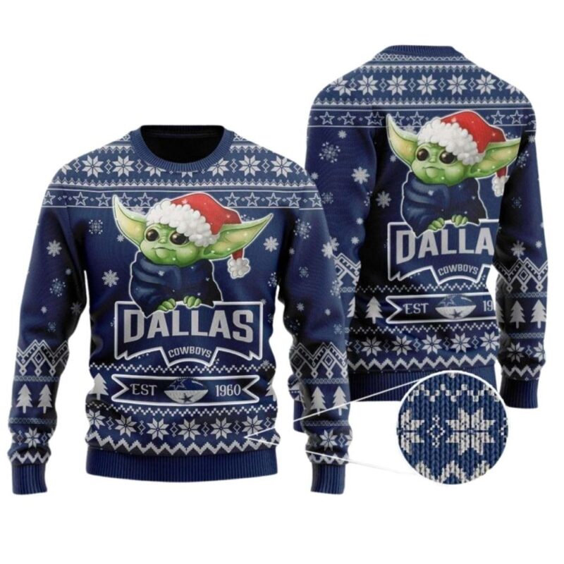 Dallas Cowboys Logo Baby Yoda Santa Claus Est 1960 Ugly Sweater 1.jpg