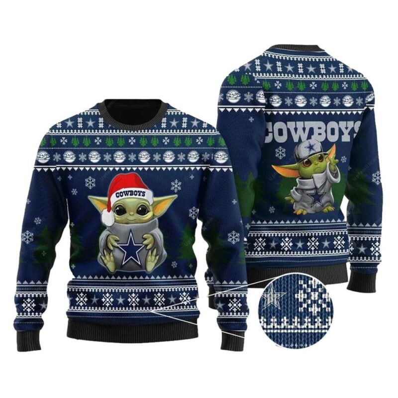 Dallas Cowboys Logo Baby Yoda Santa Claus Funny Ugly Sweater 1.jpg