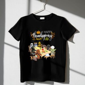 Darth Vader Boba Fett Yoda Grogu R2D2 and C 3PO Star Wars Happy Thanksgiving 1 T Shirt.jpg