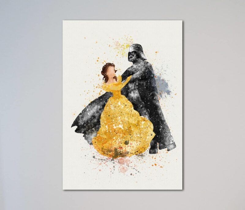 Darth Vader and Belle Beauty and the Beast Star Wars Watercolor Wall Art 1.jpg