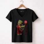 GY Georgia Bulldogs Groot And Baby Yoda With Balloon 5 Womens V Neck.jpg
