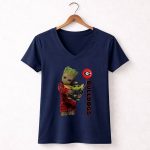 GY Georgia Bulldogs Groot And Baby Yoda With Balloon 9 Womens V Neck.jpg