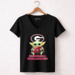 Georgia Bulldogs Baby Yoda Holding Football 5 Womens V Neck.jpg