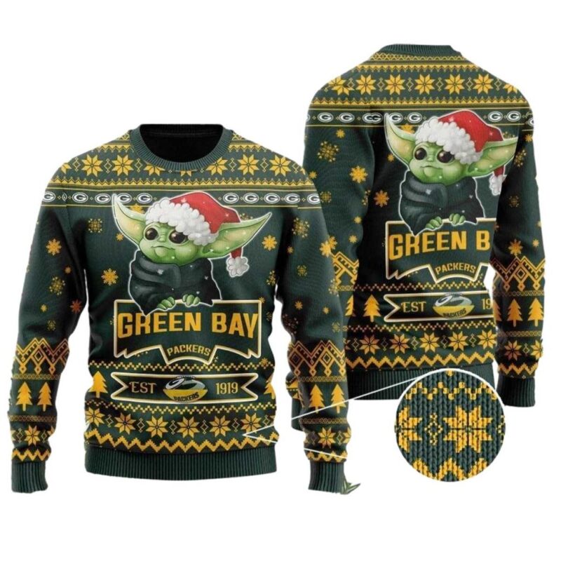Green Bay Packers Cute Baby Yoda Grogu Ugly Sweater 1.jpg
