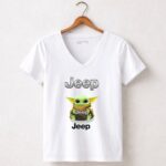 Grogu Hug Jeep Green Baby Yoda Holding 5 Womens V Neck.jpg
