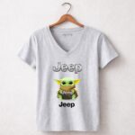 Grogu Hug Jeep Green Baby Yoda Holding 7 Womens V Neck.jpg