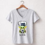 Grogu Hug Lancia Logo Baby Yoda Fan 7 Womens V Neck.jpg