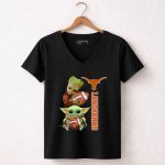 Groot And Baby Yoda Football Longhorns 5 Womens V Neck 1.jpg