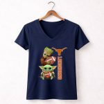 Groot And Baby Yoda Football Longhorns 9 Womens V Neck 1.jpg