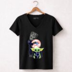 Groot-And-Baby-Yoda-With-Yankees-And-Cowboys-Logos-5-Womens-V-Neck