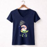 Groot-And-Baby-Yoda-With-Yankees-And-Cowboys-Logos-9-Womens-V-Neck