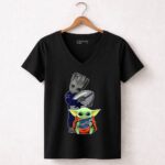 Groot-Holding-Cowboys-Football-With-Baby-Yoda-Wearing-Gators-Hoodie-5-Womens-V-Neck