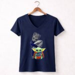 Groot-Holding-Cowboys-Football-With-Baby-Yoda-Wearing-Gators-Hoodie-9-Womens-V-Neck