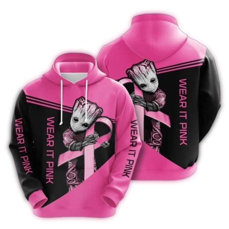 Groot Star Wars Hold Wear It Pink Breast Cancer Awareness 3D Hoodie 1.jpg