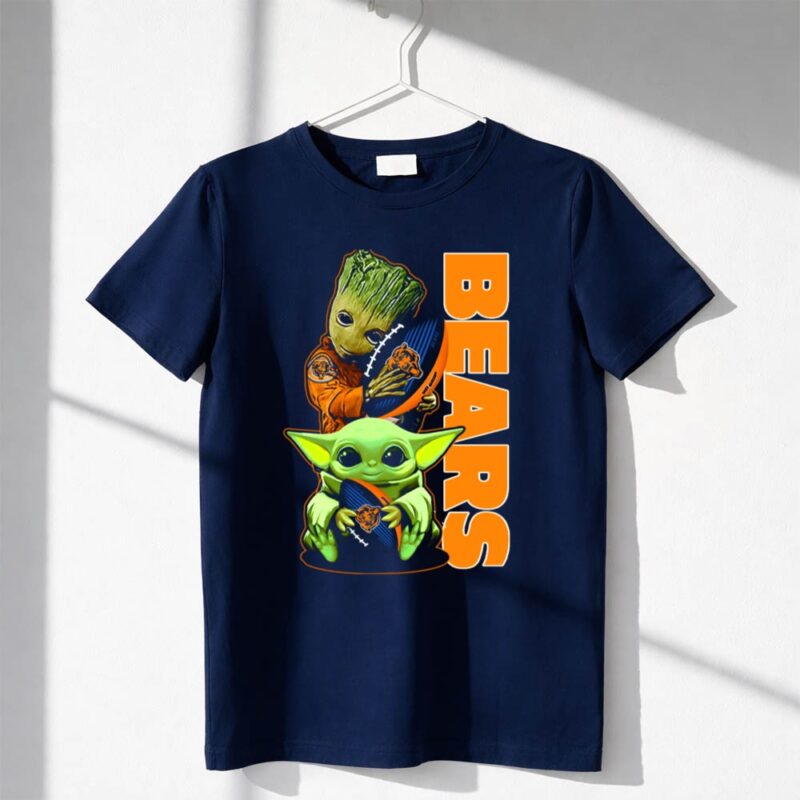 Groot and Baby Yoda Holding Chicago Bears Football 1 T Shirt