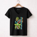 Groot and Baby Yoda Miami Dolphins Football Fan 5 Womens V Neck.jpg
