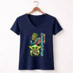Groot and Baby Yoda Miami Dolphins Football Fan 9 Womens V Neck.jpg