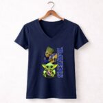 Grzd Baltimore Ravens Baby Yoda and Groot Ravens Football 9 Womens V Neck.jpg