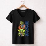 Grzd Denver Broncos Groot And Baby Yoda Holding Broncos Football 5 Womens V Neck.jpg