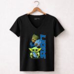 Grzd Detroit Lions Baby Groot and Baby Yoda with Football 5 Womens V Neck.jpg
