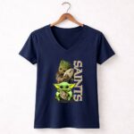 Grzd New Orleans Saints Groot And Baby Yoda Football 9 Womens V Neck.jpg