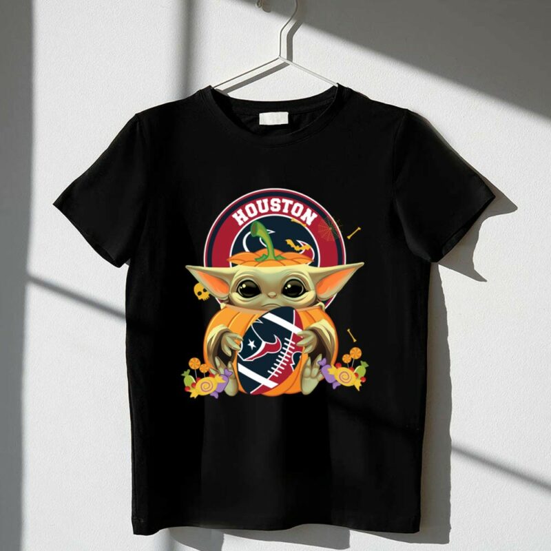 Halloween Pumpkin Baby Yoda Holding Houston Texans Logo Sphere 1 T Shirt 1