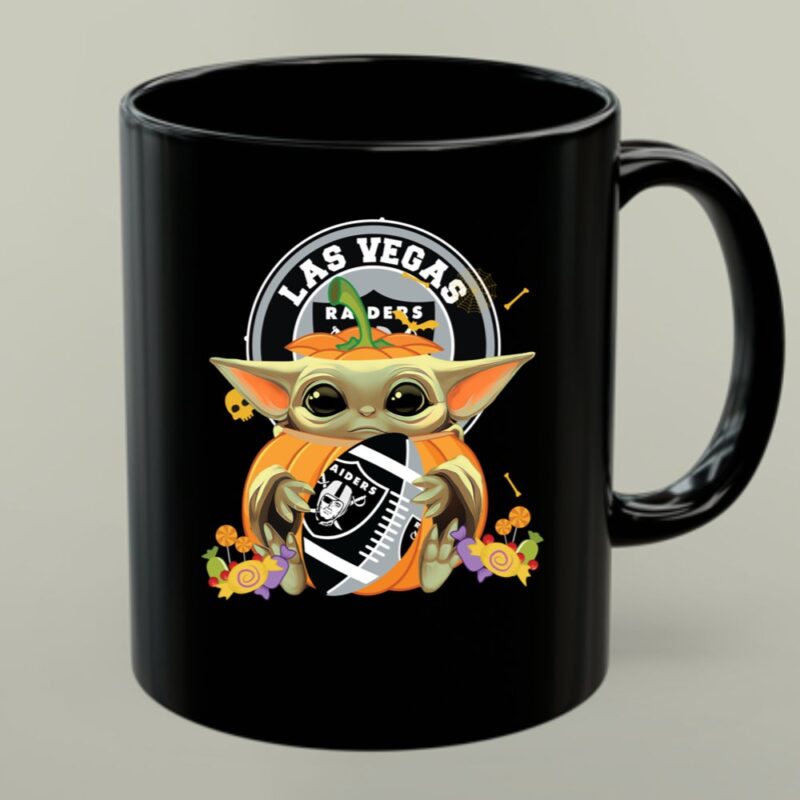 Halloween Pumpkin Baby Yoda Holding Las Vegas Raiders Football 1 mug.jpg