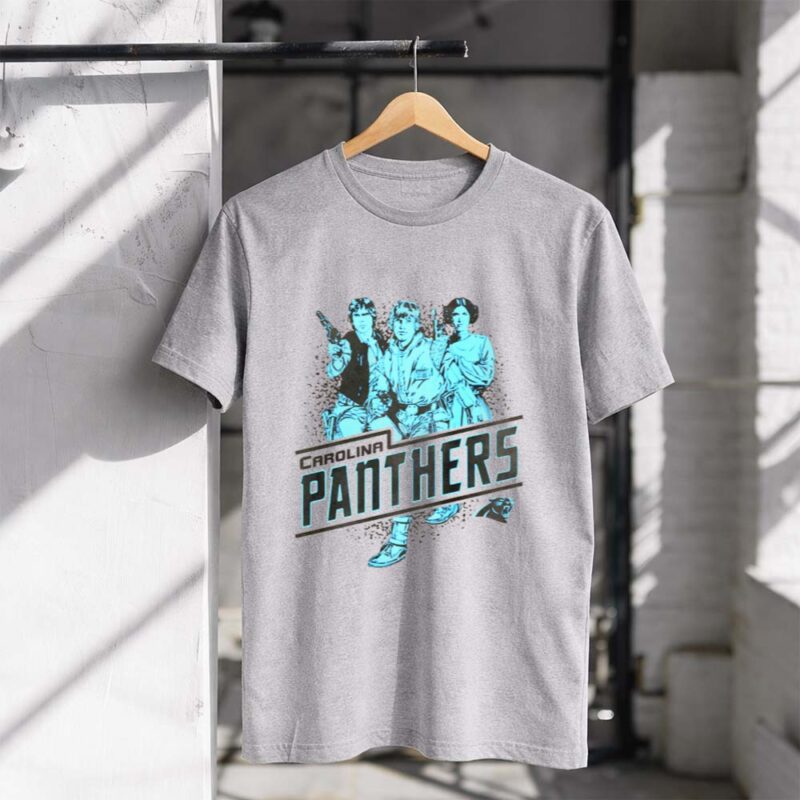 Han Solo Luke Skywalker and Leia Organa Carolina Panthers 1 T Shirt.jpg