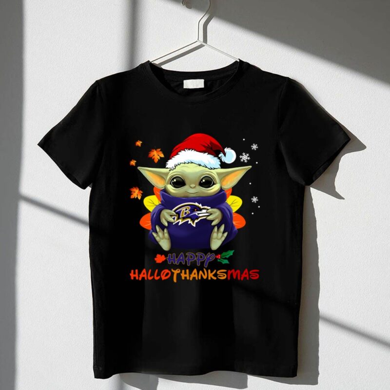 Happy Hallothanksmas Baltimore Ravens Baby Yoda 1 T Shirt.jpg