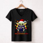Happy Hallothanksmas Baltimore Ravens Baby Yoda 5 Womens V Neck.jpg