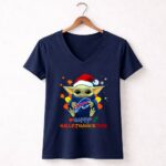 Happy Hallothanksmas Buffalo Bills Baby Yoda 9 Womens V Neck.jpg