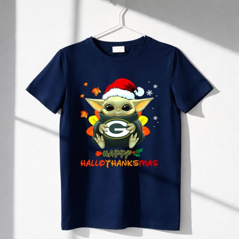Happy Hallothanksmas Green Bay Packers Baby Yoda Santa Hat 1 T Shirt