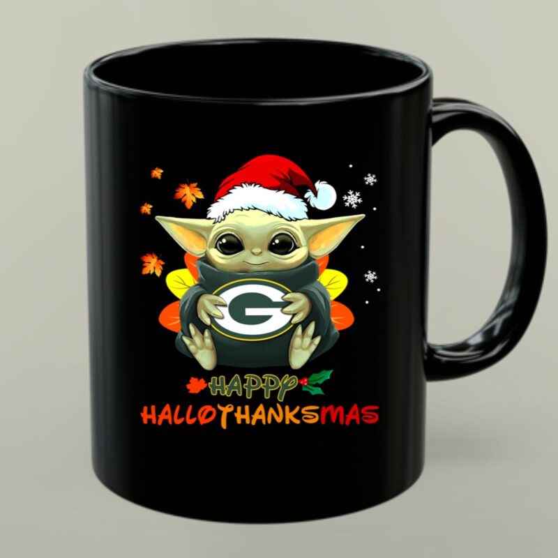 Happy Hallothanksmas Green Bay Packers Baby Yoda Santa Hat 1 mug.jpg