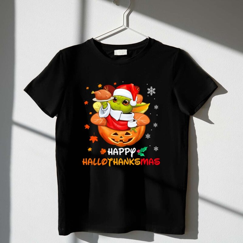 Happy Hallothanksmas Grogu Santa Pumpkin Turkey 1 T Shirt.jpg