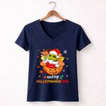 Happy Hallothanksmas Grogu Santa Pumpkin Turkey 5 Womens V Neck.jpg
