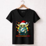 Happy Hallothanksmas Miami Dolphins Baby Yoda 5 Womens V Neck.jpg