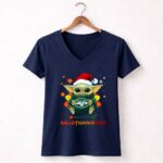 Happy Hallothanksmas New York Jets Baby Yoda 9 Womens V Neck.jpg