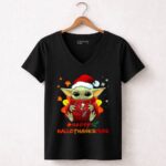 Happy Hallothanksmas Tampa Bay Buccaneers Baby Yoda 5 Womens V Neck.jpg