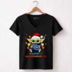 Happy Hallothanksmas Tennessee Titans Baby Yoda 5 Womens V Neck.jpg