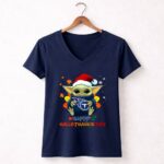 Happy Hallothanksmas Tennessee Titans Baby Yoda 9 Womens V Neck.jpg